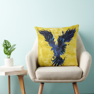Flying Blue Phoenix Bird Graphic Cushion