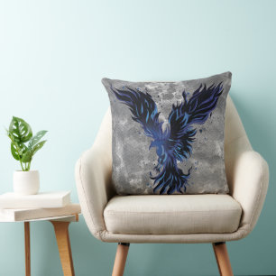 Flying Blue Phoenix Bird Graphic Cushion