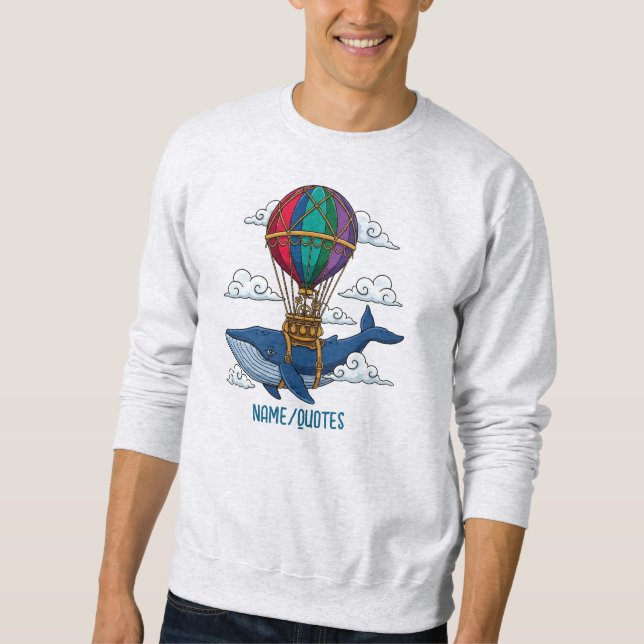 Flying Blue Whale with Hot Air Balloon Sweatshirt (Front)