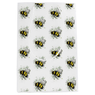 Flying Bumble BEE, Freehand Digital Drawing Insect Medium Gift Bag