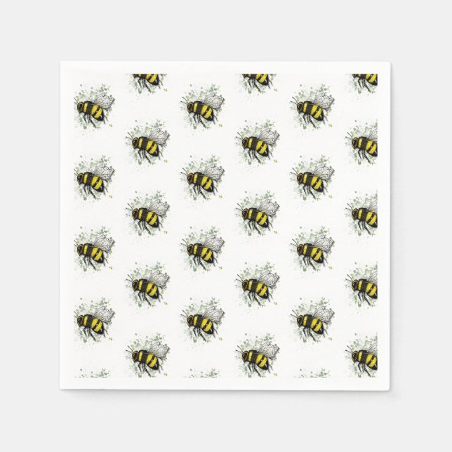 Flying Bumble BEE, Freehand Digital Drawing Insect Napkin (Front)