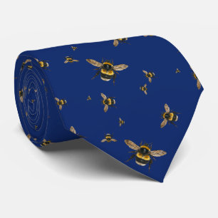 Flying Bumblebees Pattern Navy Blue Tie