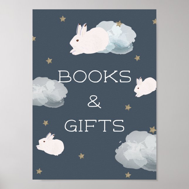 Flying Bunny Baby Shower Books & Gifts Sign (Front)