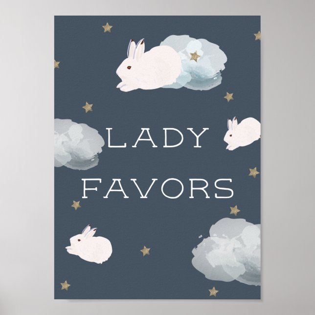 Flying Bunny Baby Shower Lady Favours Sign (Front)