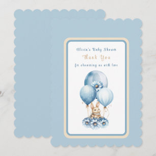 Flying Bunny Blue Baby Boy Shower  Thank You Card