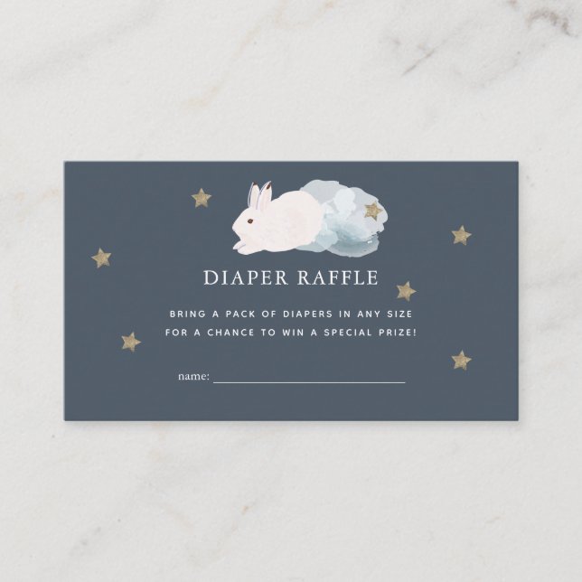 Flying Bunny Navy Baby Shower Diaper Raffle Ticket Enclosure Card (Front)
