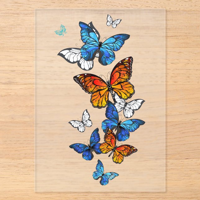 Flying Butterflies Morpho and Monarch Acrylic Invitations (Front)