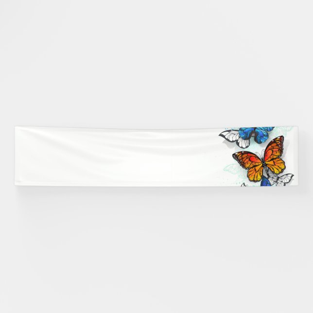 Flying Butterflies Morpho and Monarch Banner (Horizontal)
