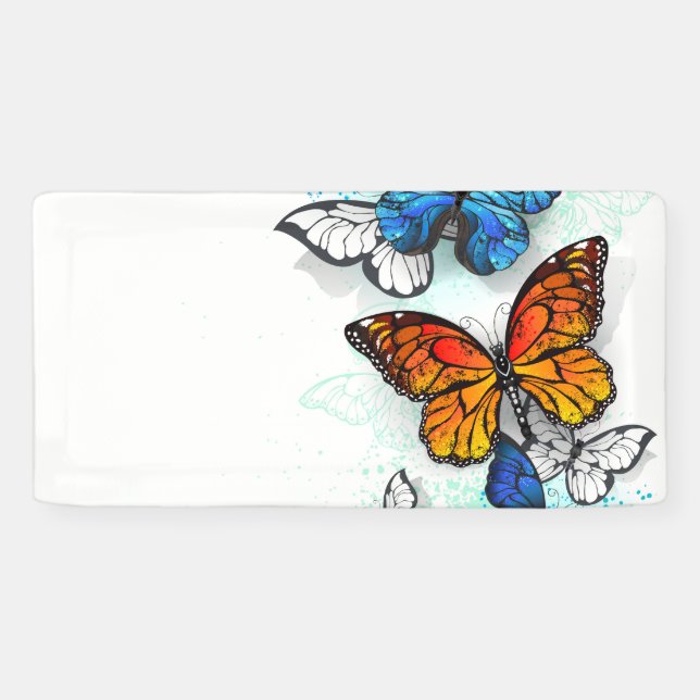 Flying Butterflies Morpho and Monarch Banner (Horizontal)