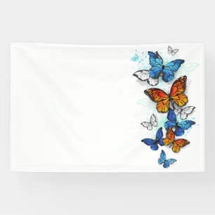 Flying Butterflies Morpho and Monarch Banner