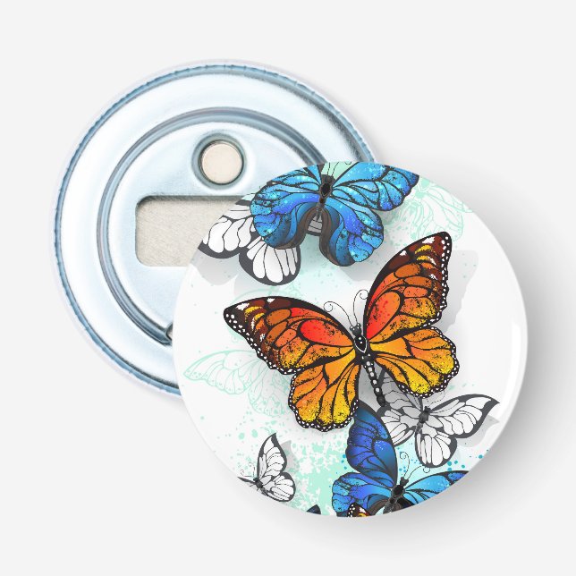 Flying Butterflies Morpho and Monarch Bottle Opener (Front)