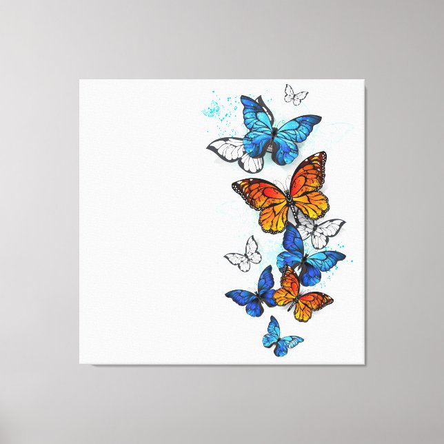 Flying Butterflies Morpho and Monarch Canvas Print (Front)