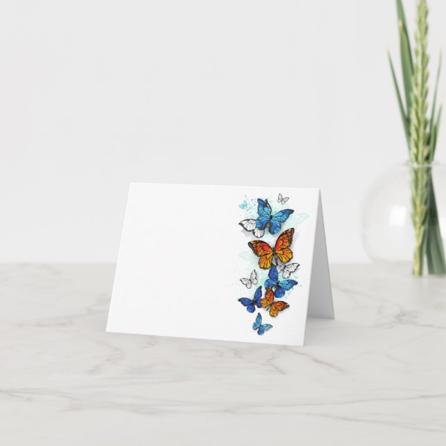 Flying Butterflies Morpho and Monarch Card (Front)