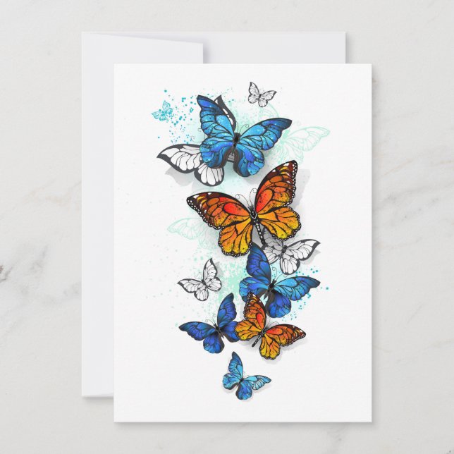 Flying Butterflies Morpho and Monarch Card (Front)