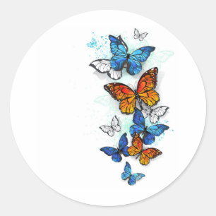 Flying Butterflies Morpho and Monarch Classic Round Sticker