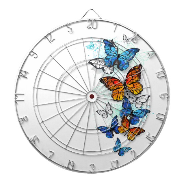Flying Butterflies Morpho and Monarch Dartboard (Front)