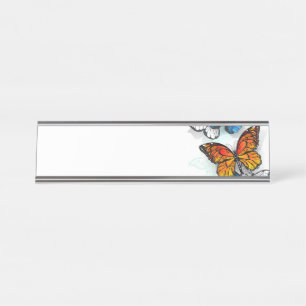 Flying Butterflies Morpho and Monarch Desk Name Plate