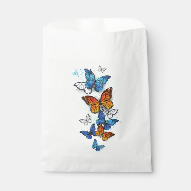 Flying Butterflies Morpho and Monarch Favour Bags (Front)