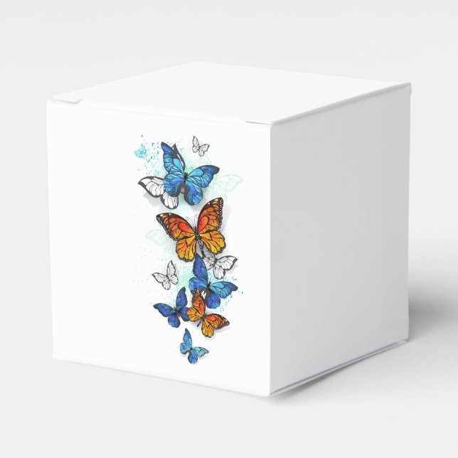 Flying Butterflies Morpho and Monarch Favour Box (Front Side)
