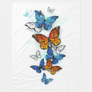 Flying Butterflies Morpho and Monarch Fleece Blanket