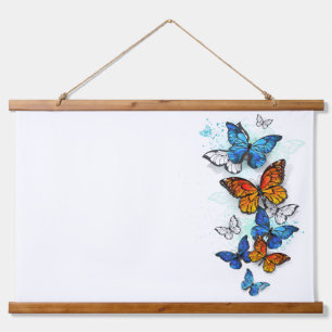 Flying Butterflies Morpho and Monarch Hanging Tapestry