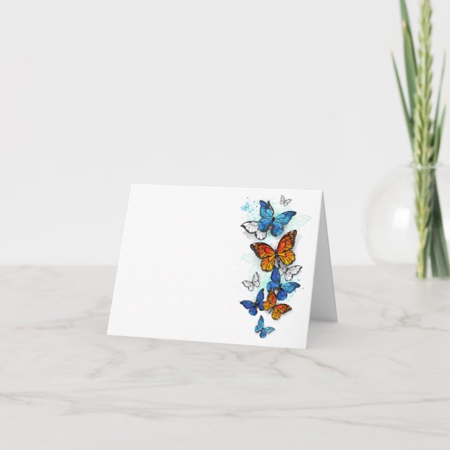 Flying Butterflies Morpho and Monarch Holiday Card (Front)