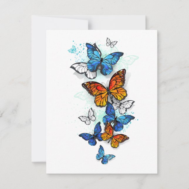 Flying Butterflies Morpho and Monarch Invitation (Front)