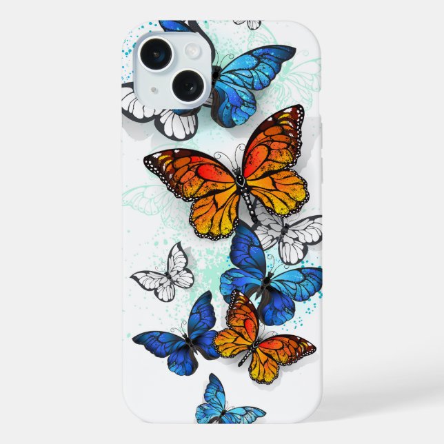 Flying Butterflies Morpho and Monarch iPhone Case (Back)