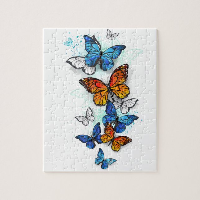 Flying Butterflies Morpho and Monarch Jigsaw Puzzle (Vertical)