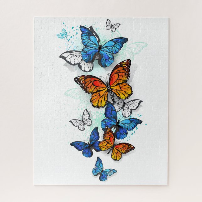 Flying Butterflies Morpho and Monarch Jigsaw Puzzle (Vertical)