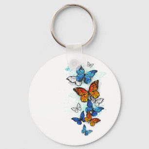 Flying Butterflies Morpho and Monarch Key Ring