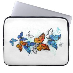 Flying Butterflies Morpho and Monarch Laptop Sleeve