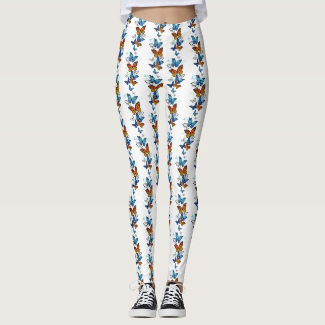 Flying Butterflies Morpho and Monarch Leggings (Front)