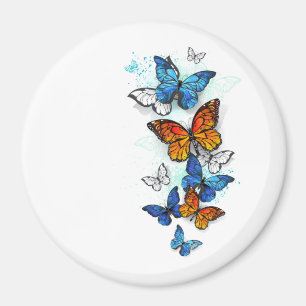 Flying Butterflies Morpho and Monarch Magnet