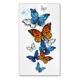 Flying Butterflies Morpho and Monarch Magnetic Business Card