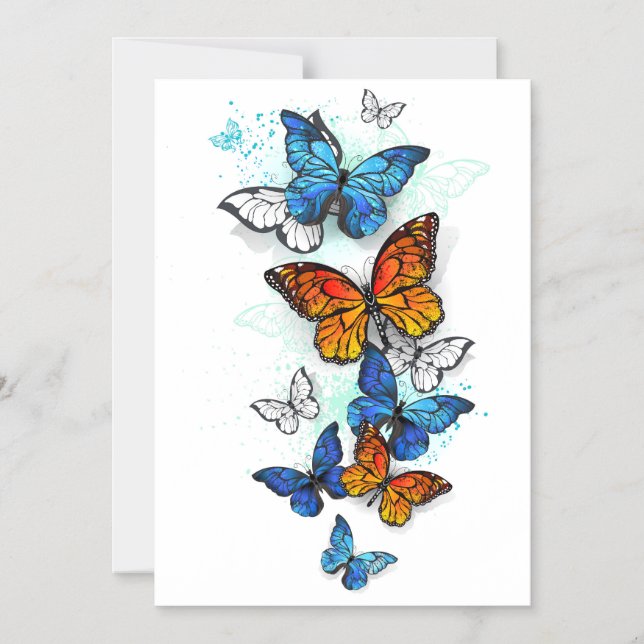 Flying Butterflies Morpho and Monarch Magnetic Invitation (Front)