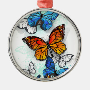 Flying Butterflies Morpho and Monarch Metal Tree Decoration