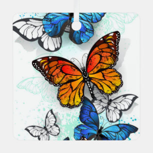 Flying Butterflies Morpho and Monarch Metal Tree Decoration