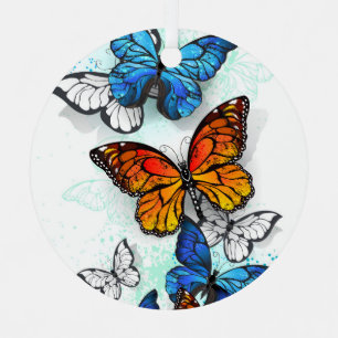 Flying Butterflies Morpho and Monarch Metal Tree Decoration