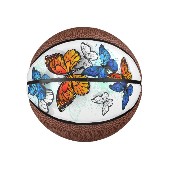Flying Butterflies Morpho and Monarch Mini Basketball (Front)