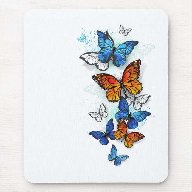 Flying Butterflies Morpho and Monarch Mouse Pad (Front)