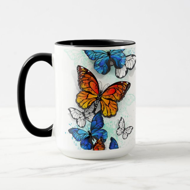 Flying Butterflies Morpho and Monarch Mug (Left)