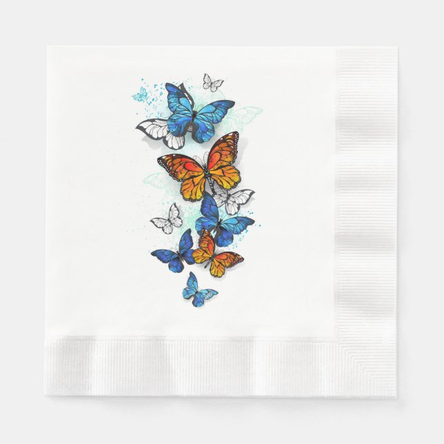 Flying Butterflies Morpho and Monarch Napkin (Front)