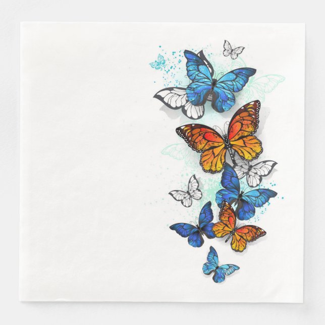 Flying Butterflies Morpho and Monarch Napkin (Front)
