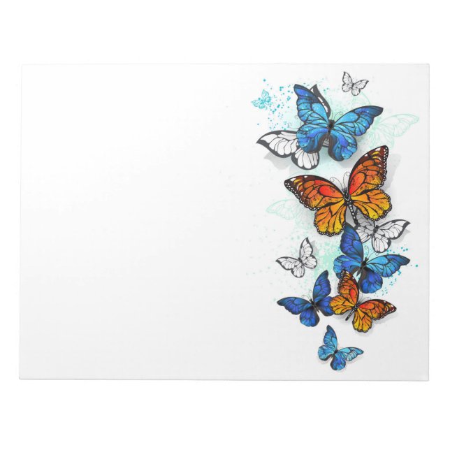 Flying Butterflies Morpho and Monarch Notepad (Front)