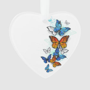 Flying Butterflies Morpho and Monarch Ornament