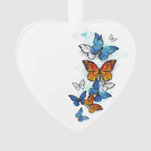 Flying Butterflies Morpho and Monarch Ornament (Front)