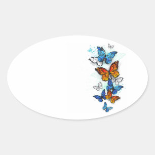 Flying Butterflies Morpho and Monarch Oval Sticker