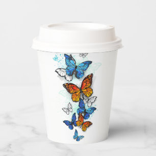 Flying Butterflies Morpho and Monarch Paper Cups