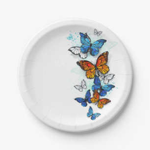Flying Butterflies Morpho and Monarch Paper Plate